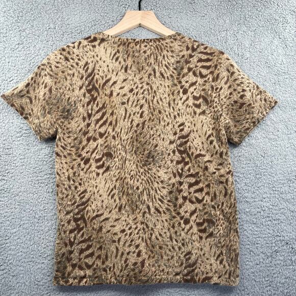 LIZ CLAIBORNE Knit Top Large Petite Animal Print Y2K Western Safari Vtg Sweater - Picture 8 of 8